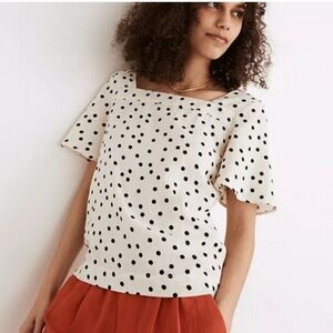 Madewell Lightspun Harlow Square Neck Top in Dot Toss S
